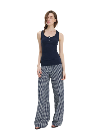 Ribbed Slim-Fit Henley Tank