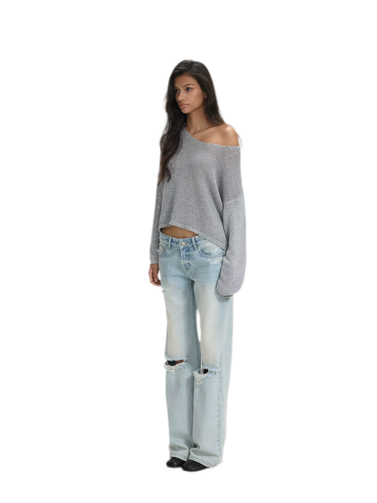 Openwork One-Shoulder Knit Top