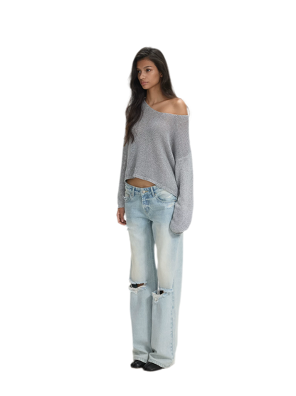 Openwork One-Shoulder Knit Top