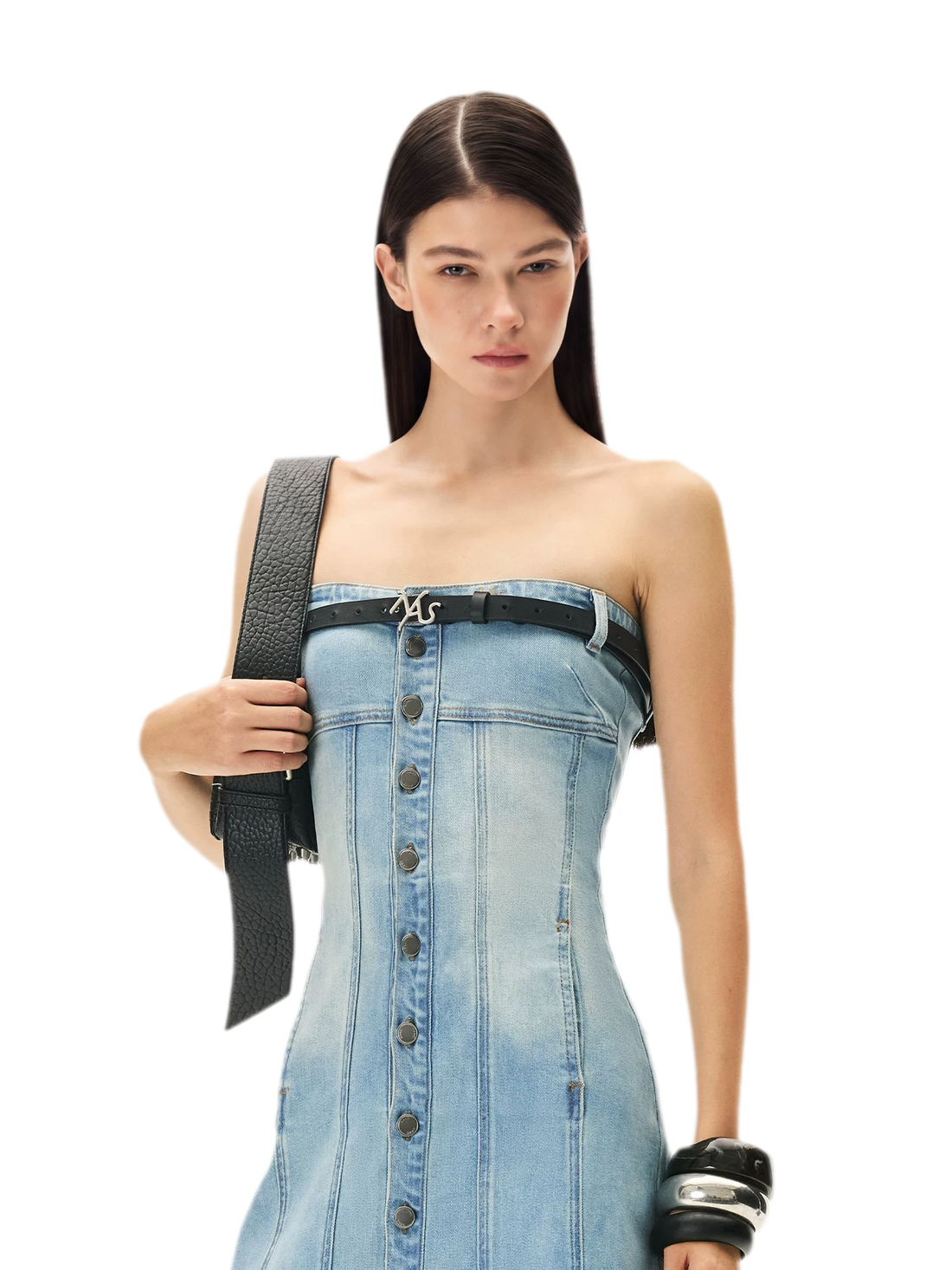 Washed Sculpted Denim Midi Dress