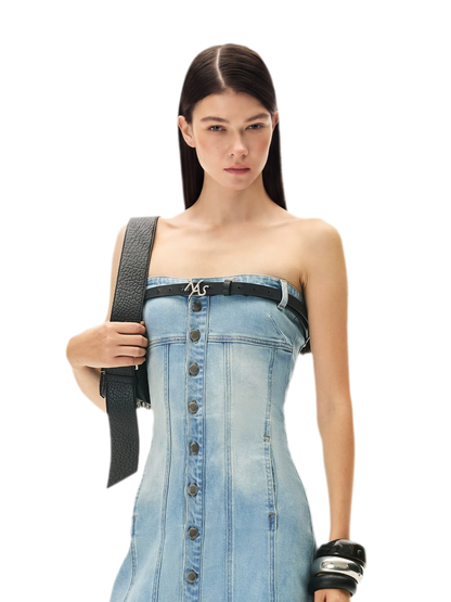 Washed Sculpted Denim Midi Dress