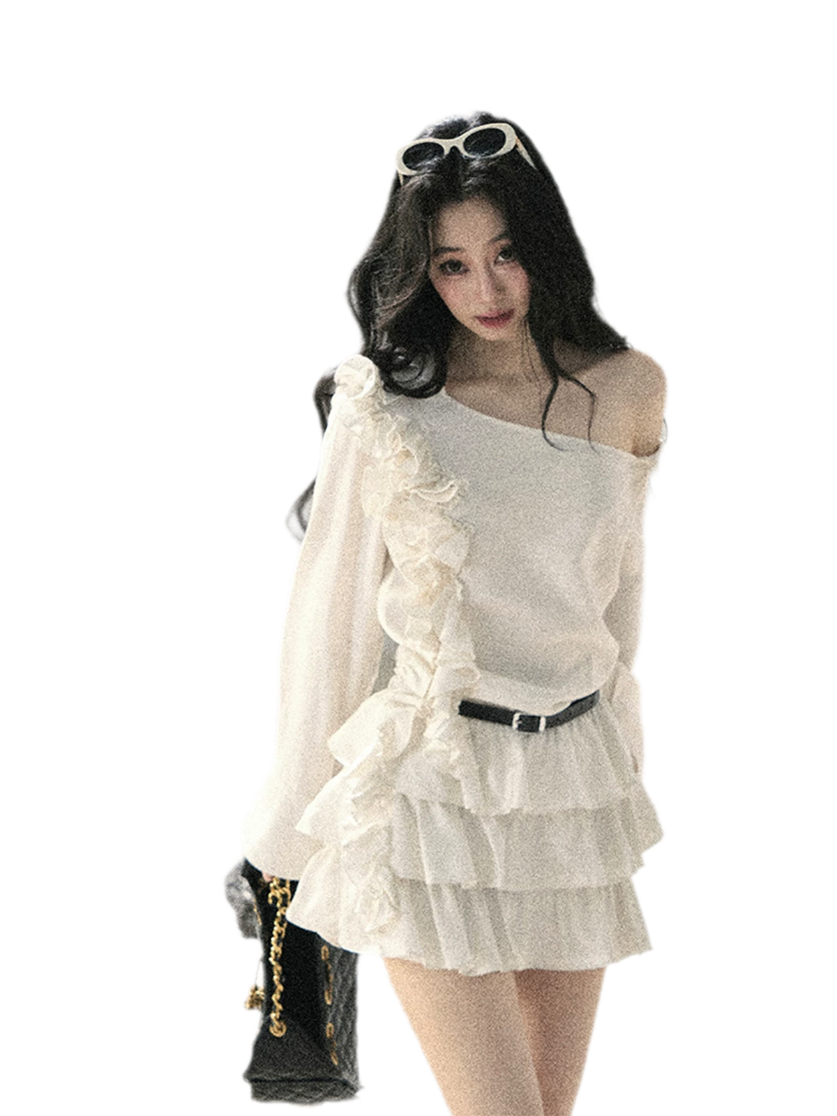 Linen Ruffle One-Shoulder Dress