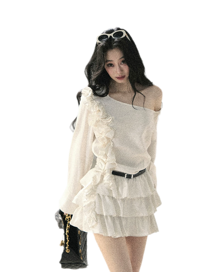 Linen Ruffle One-Shoulder Dress