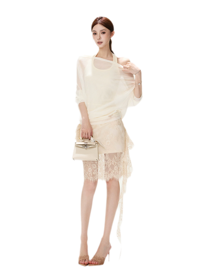 Eyelash Lace Asymmetric Skirt