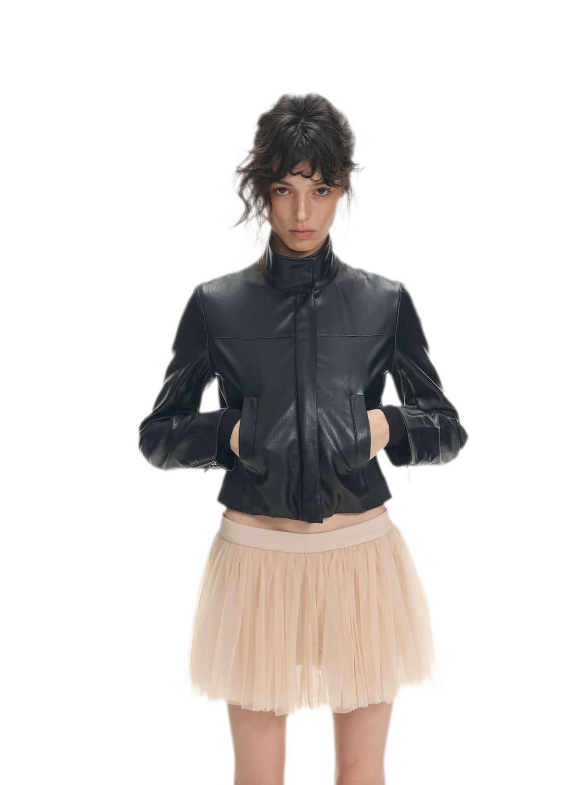 Faux Leather Slim Short Jacket