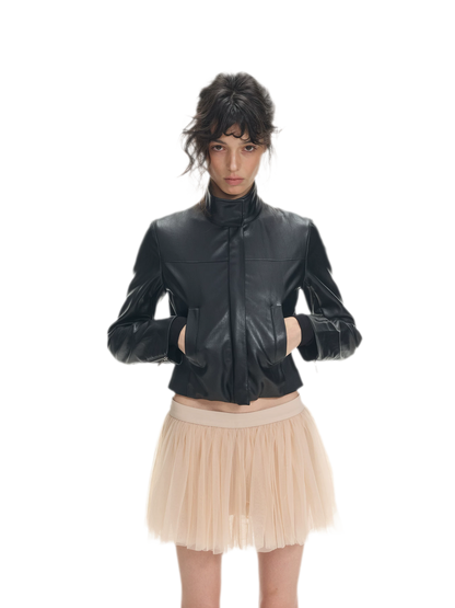 Faux Leather Slim Short Jacket