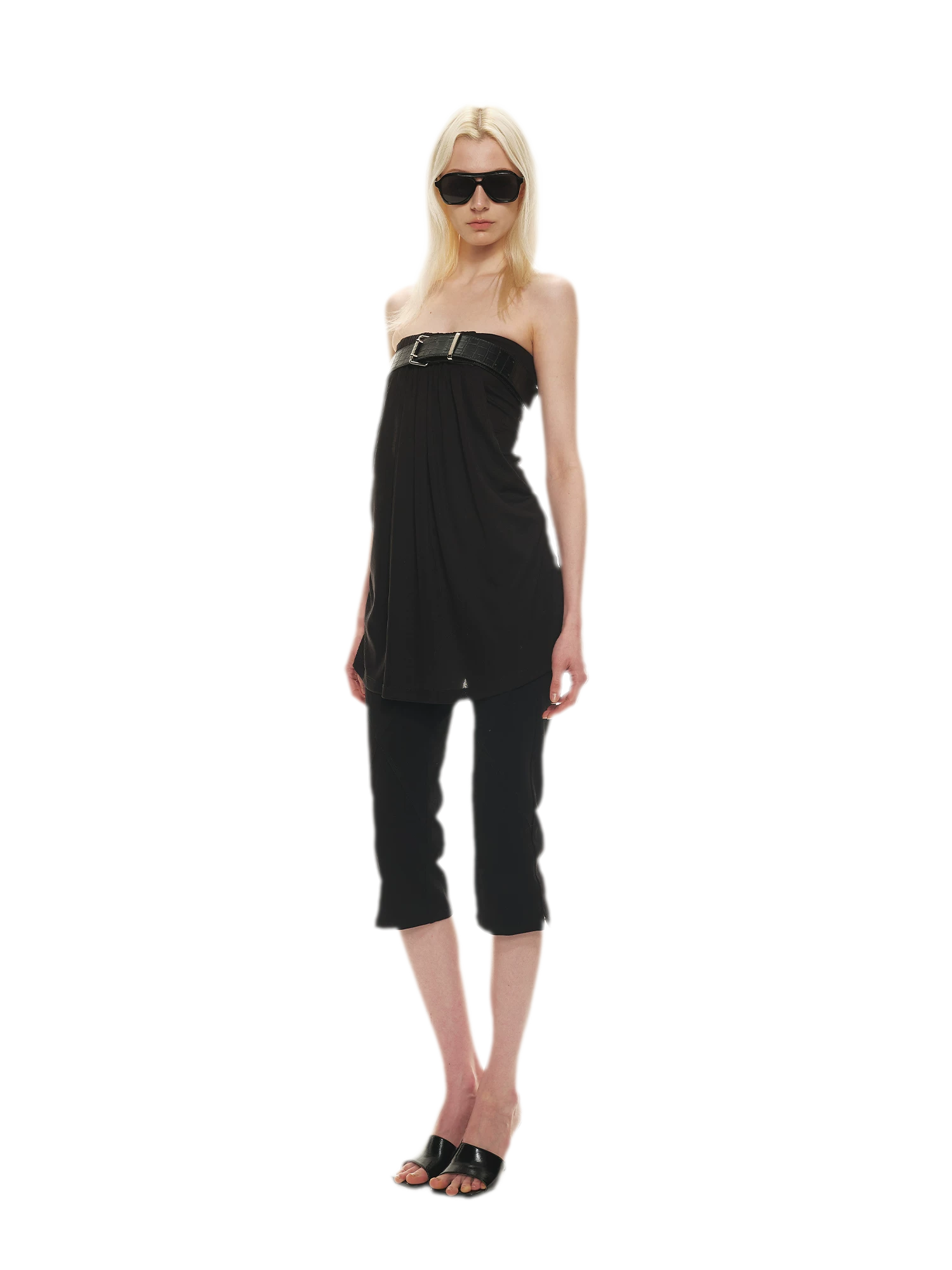 Tencel Lyocell Strapless Waist-Accentuated Top with Belt