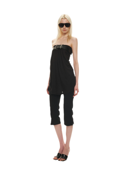 Tencel Lyocell Strapless Waist-Accentuated Top with Belt
