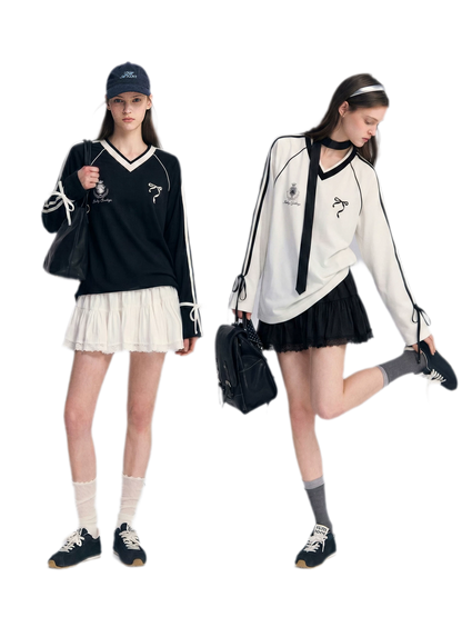 Colorblock Bow Embroidered Tee