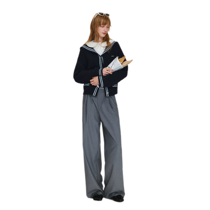 Plaid Lace Waistband Straight Pants