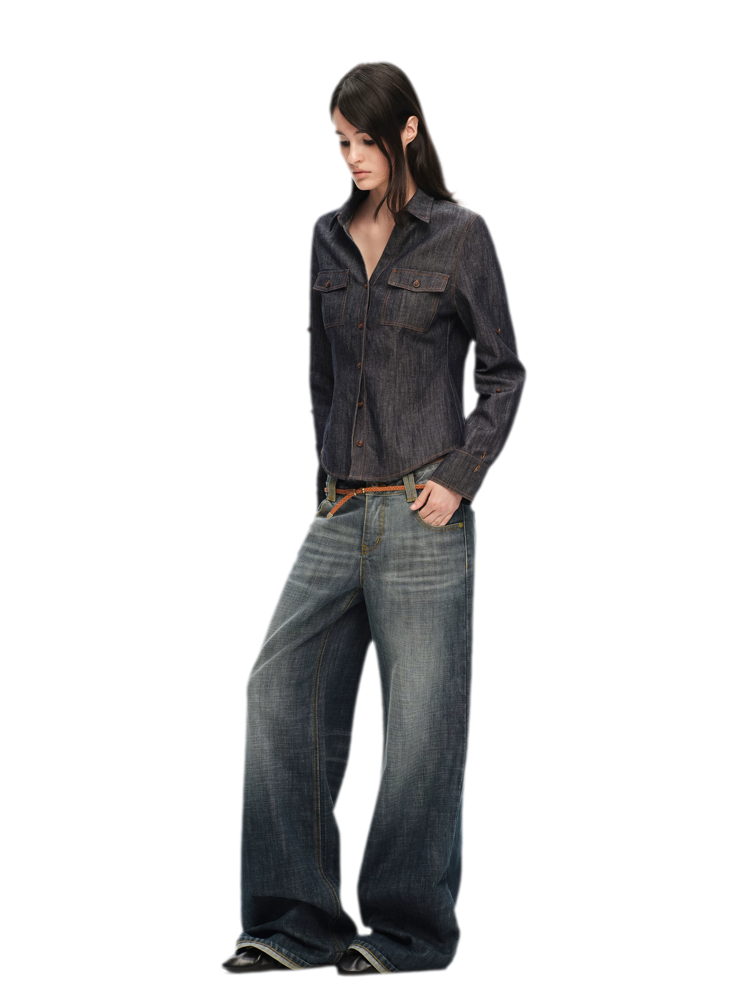 Washed Cotton Straight-Leg Jeans