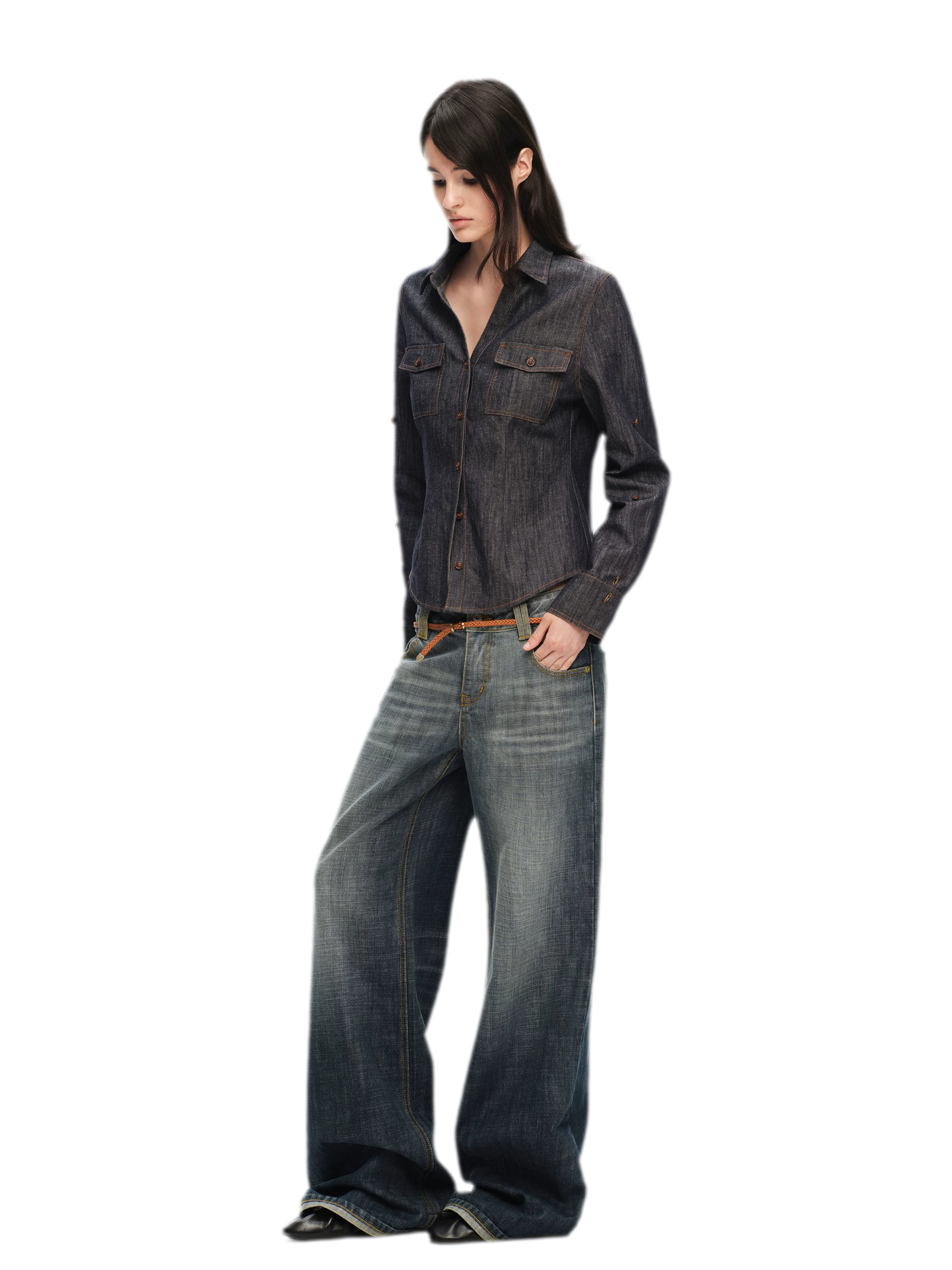 Washed Cotton Straight-Leg Jeans