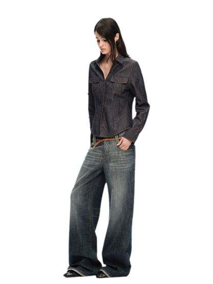 Washed Cotton Straight-Leg Jeans