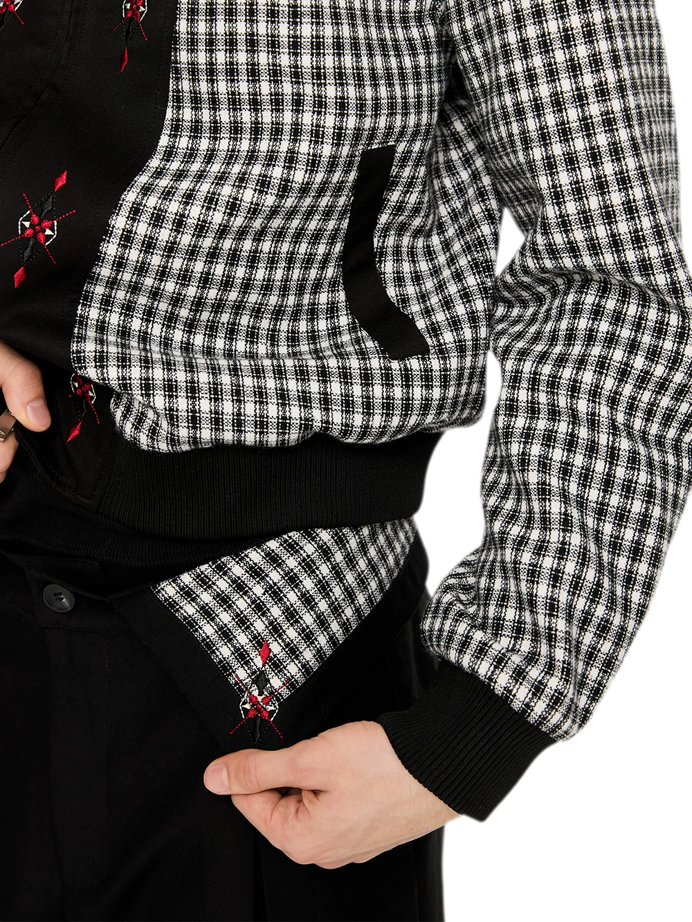 Pleated Houndstooth Wide-Leg Trousers