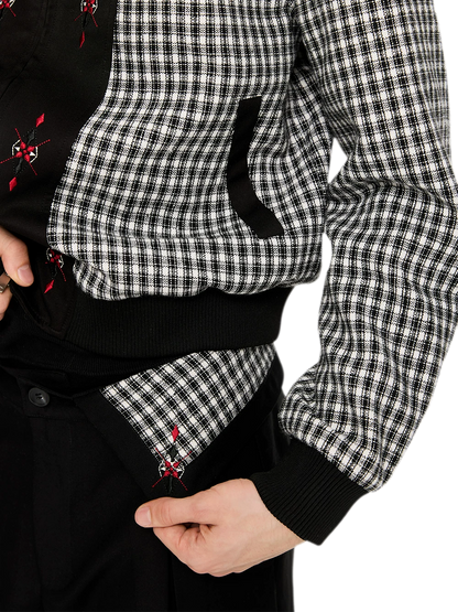 Pleated Houndstooth Wide-Leg Trousers