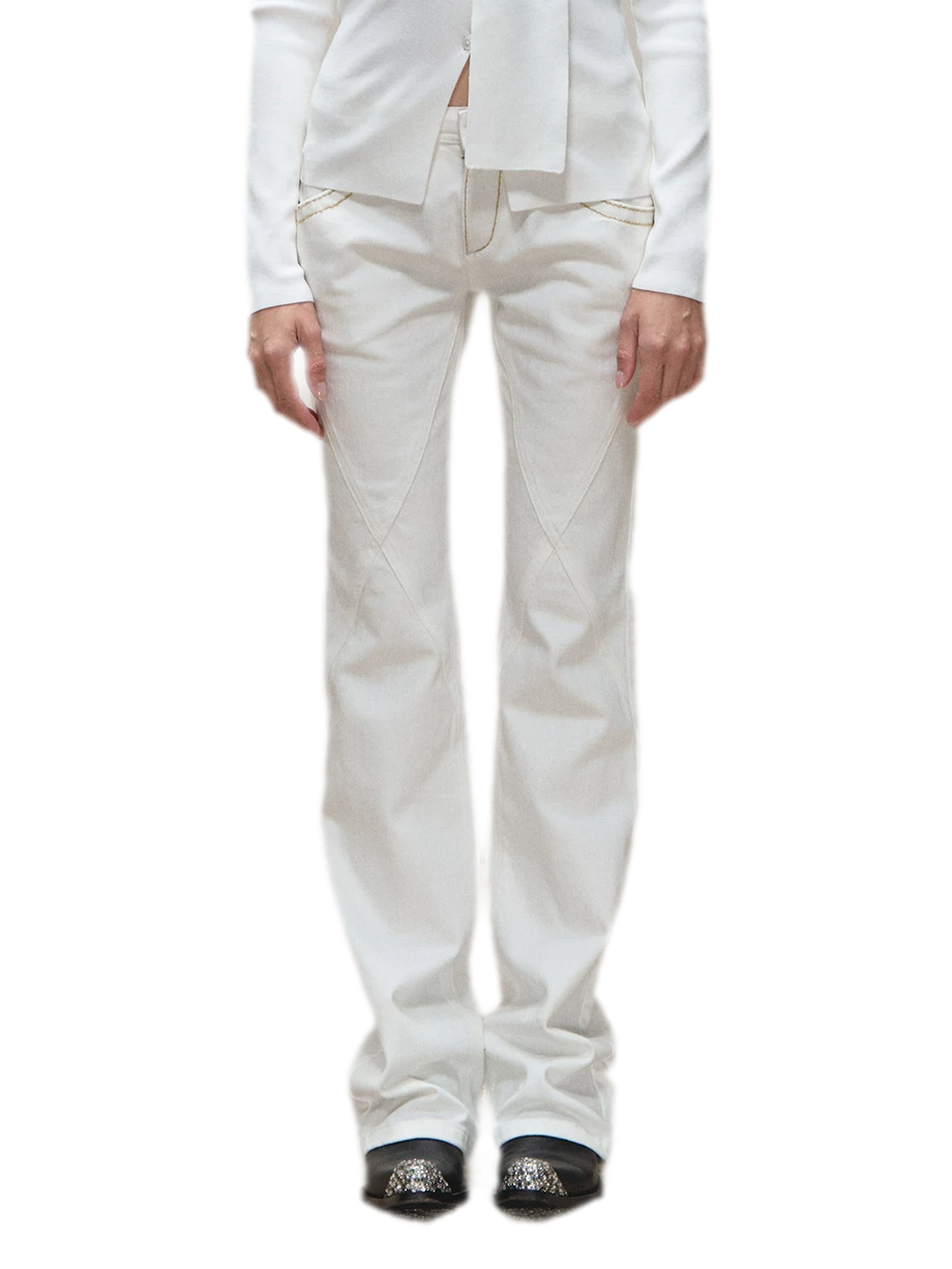 Vintage Distressed Slim White Denim Pants