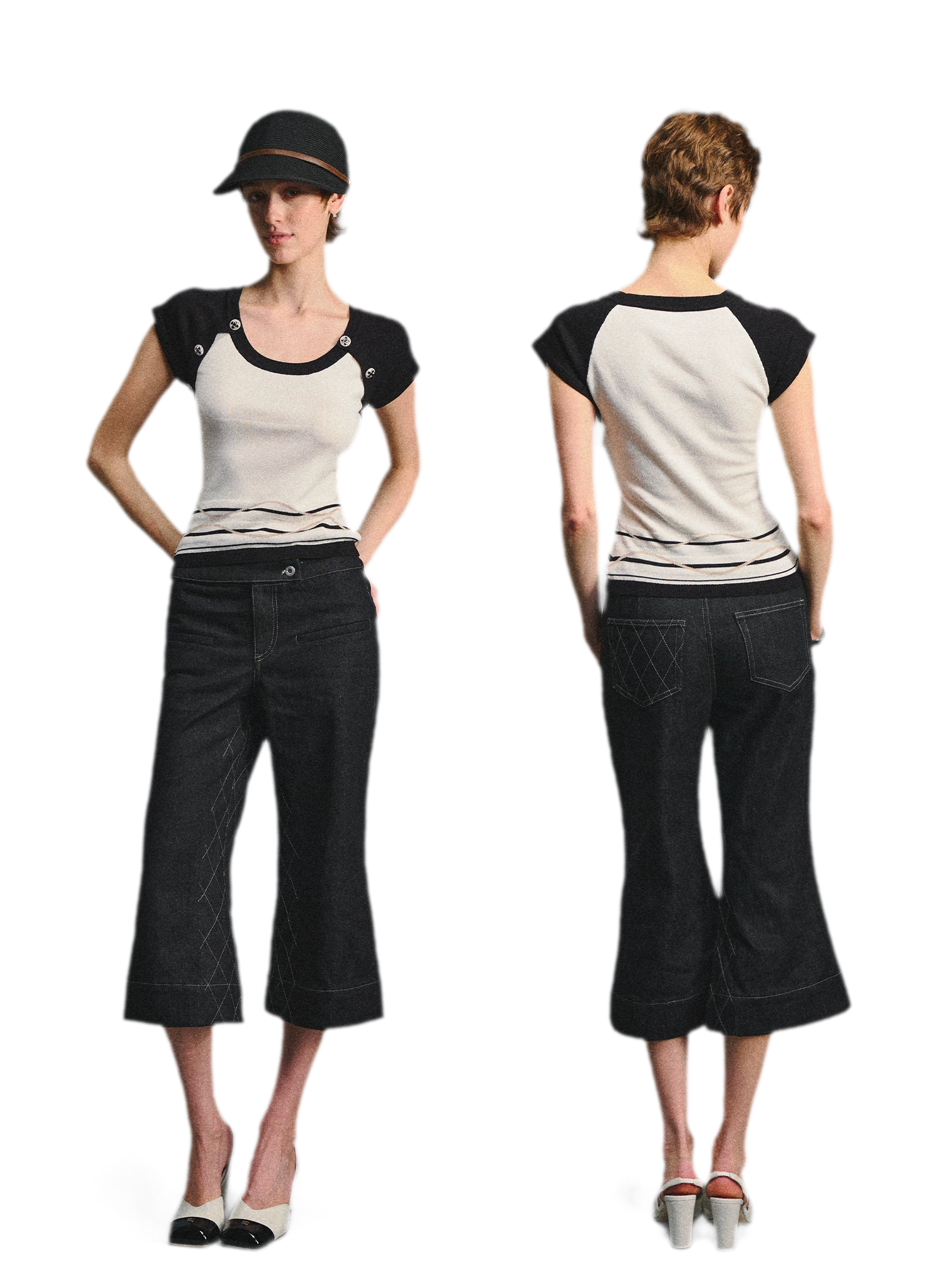 Color Block U-Neck Short Sleeve T-Shirt