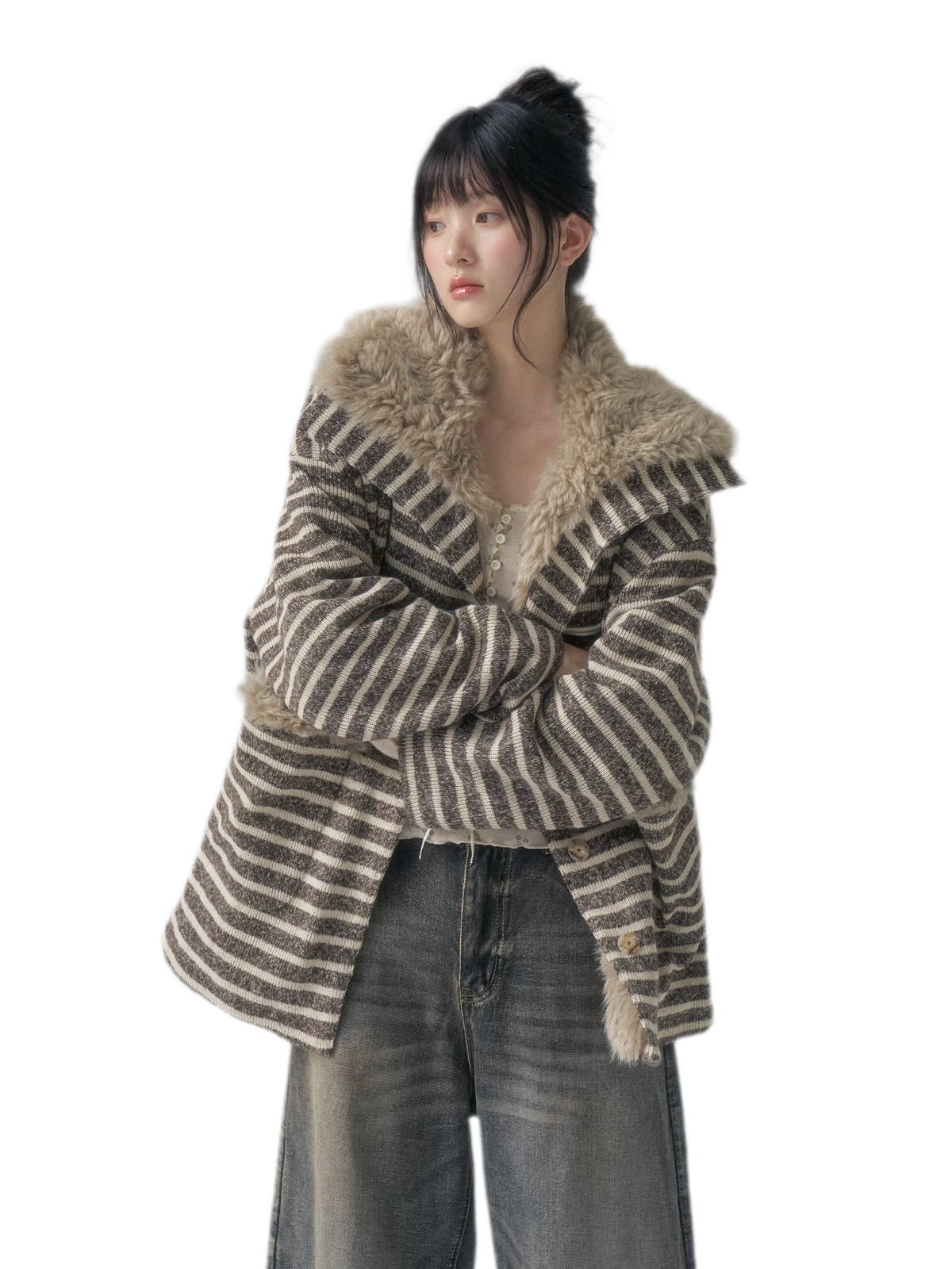 Striped Oversized Toggle Coat
