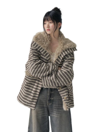 Striped Oversized Toggle Coat