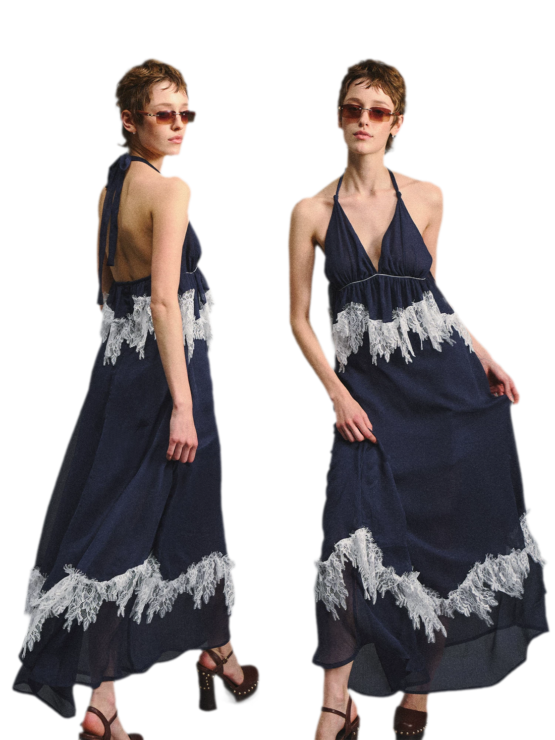 Deep V Halter Maxi Dress in Serene Blue