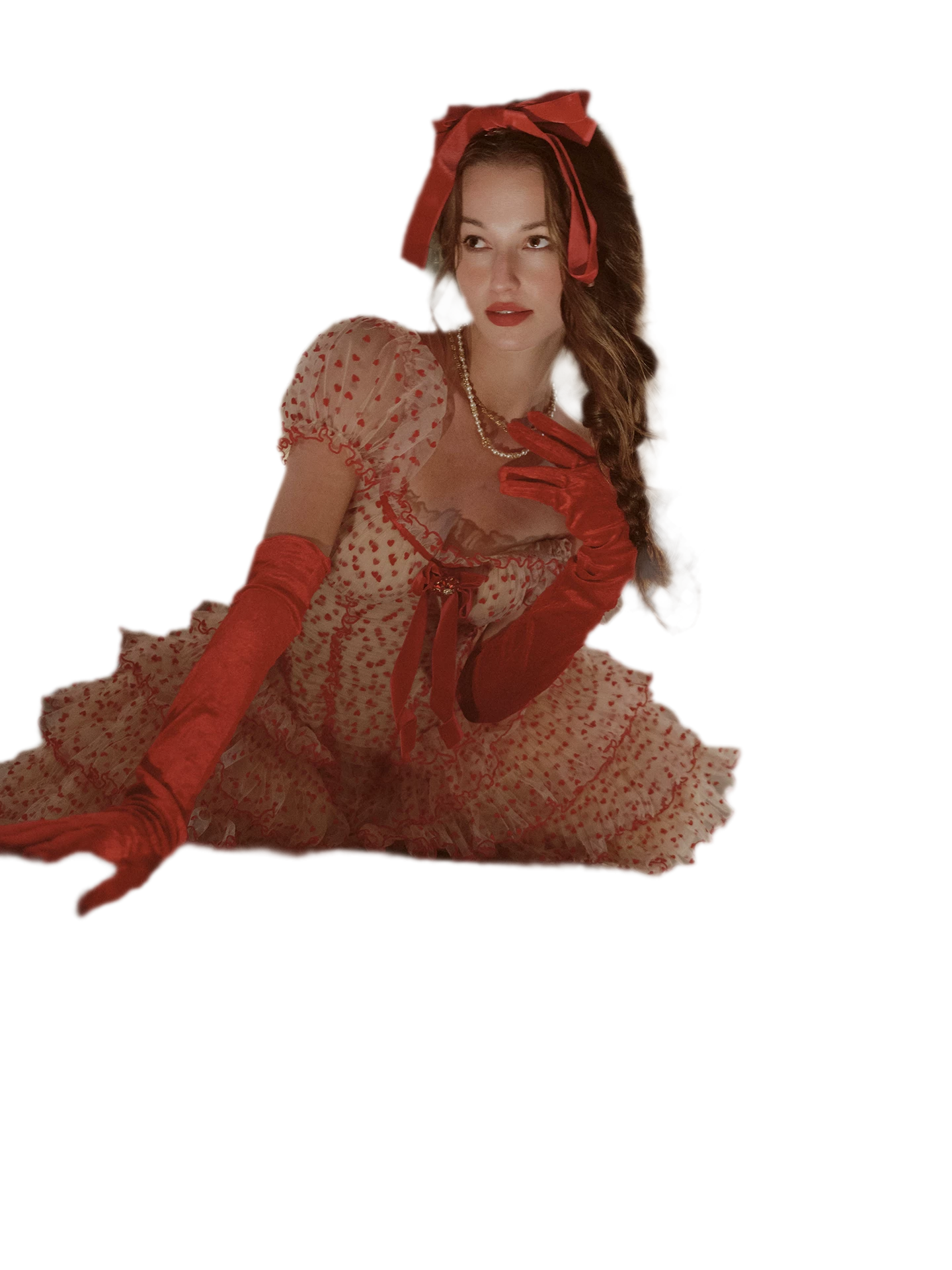 Flocked Bow Ruffle Dress