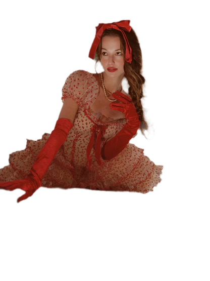 Flocked Bow Ruffle Dress
