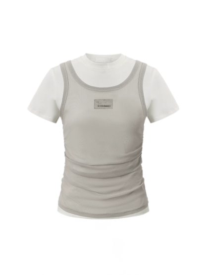 Layered Ruched Cropped T-Shirt