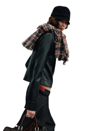 Wool Plaid Fringed Scarf