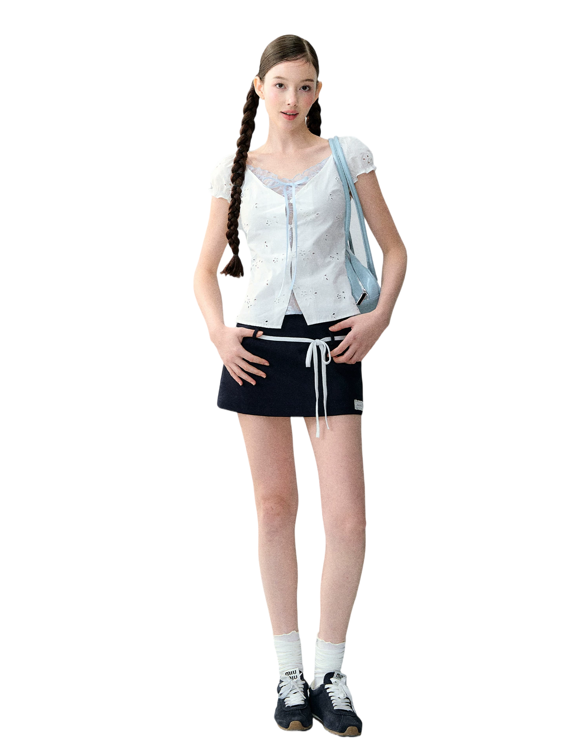 Sweet Elastic Puff Sleeve Lace Short Sleeve Top