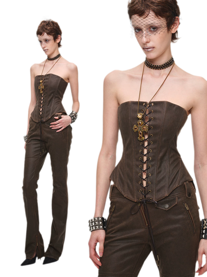 Washed Faux-Leather Corset Belt
