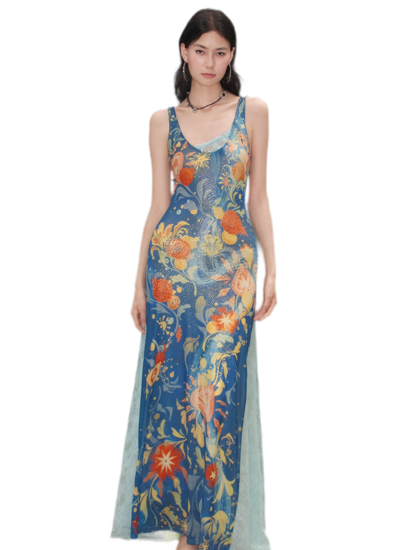 Beaded Lace Print Convertible Dress