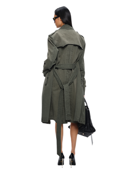 Washed Military Green Trench Coat