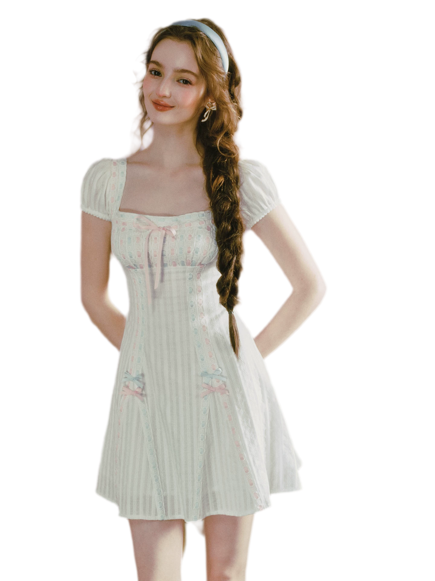 Jacquard Puff-Sleeve Corset Dress