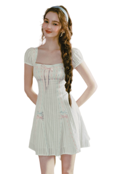 Jacquard Puff-Sleeve Corset Dress