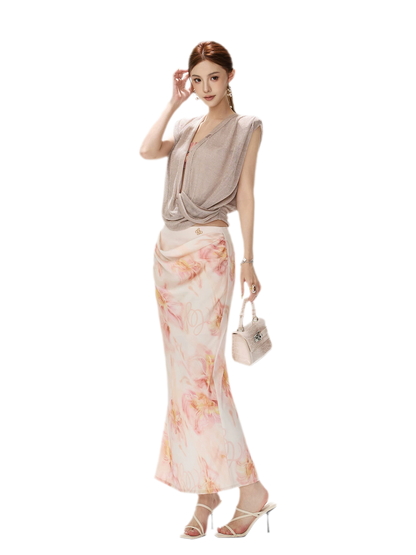 Floral Satin Mermaid Skirt