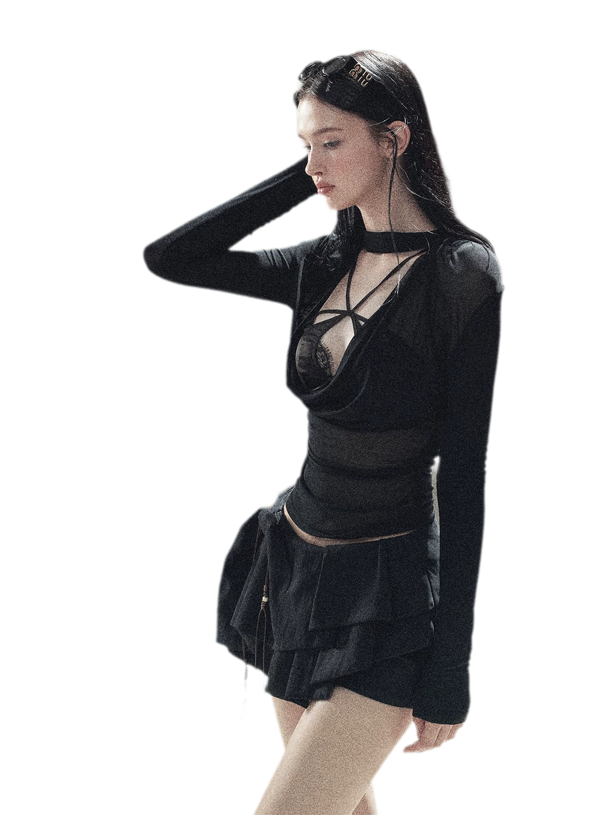 Sheer Draped Collar Top