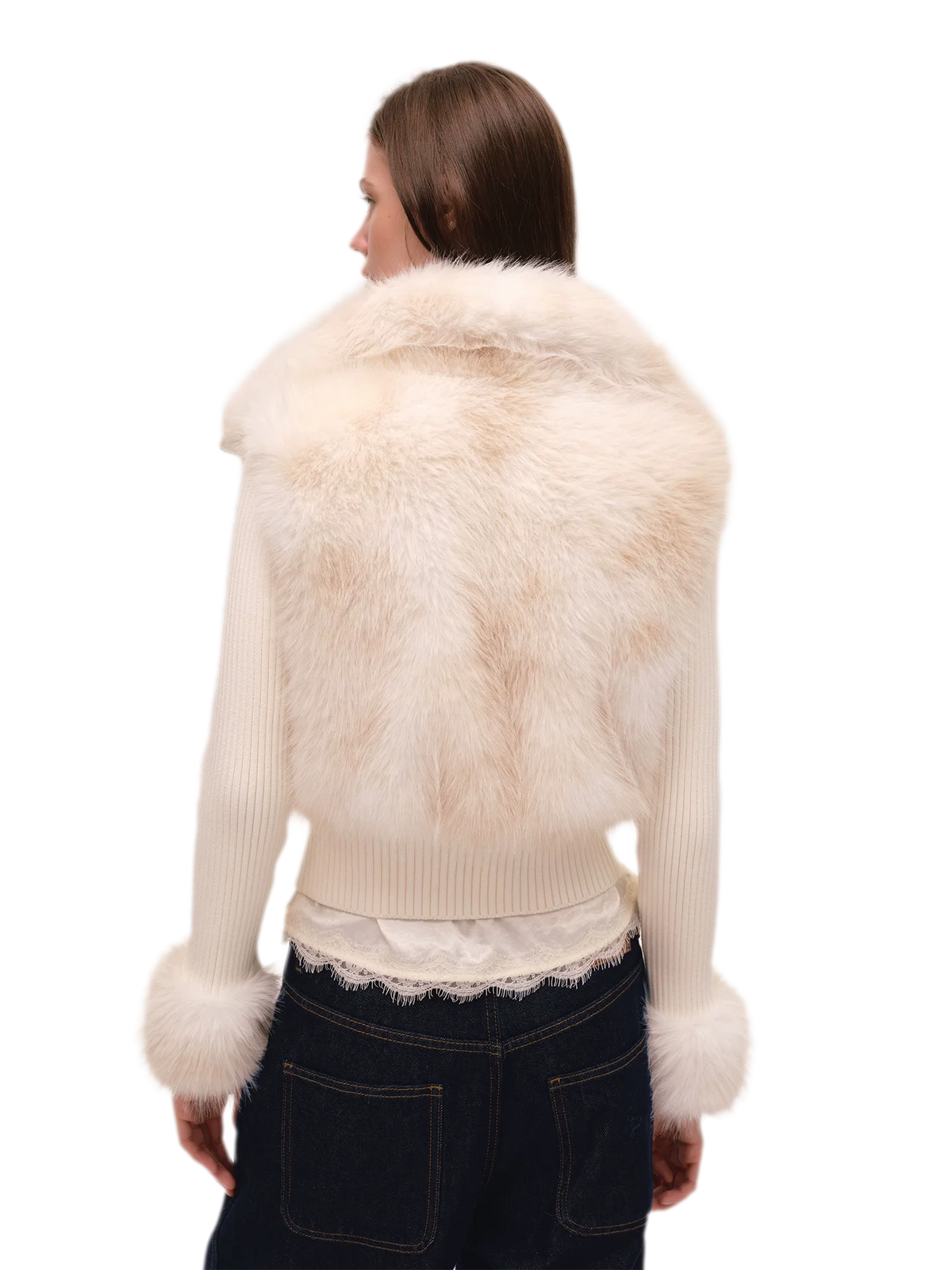 Taillierte Jacke mit Kunstpelz und Stehkragen