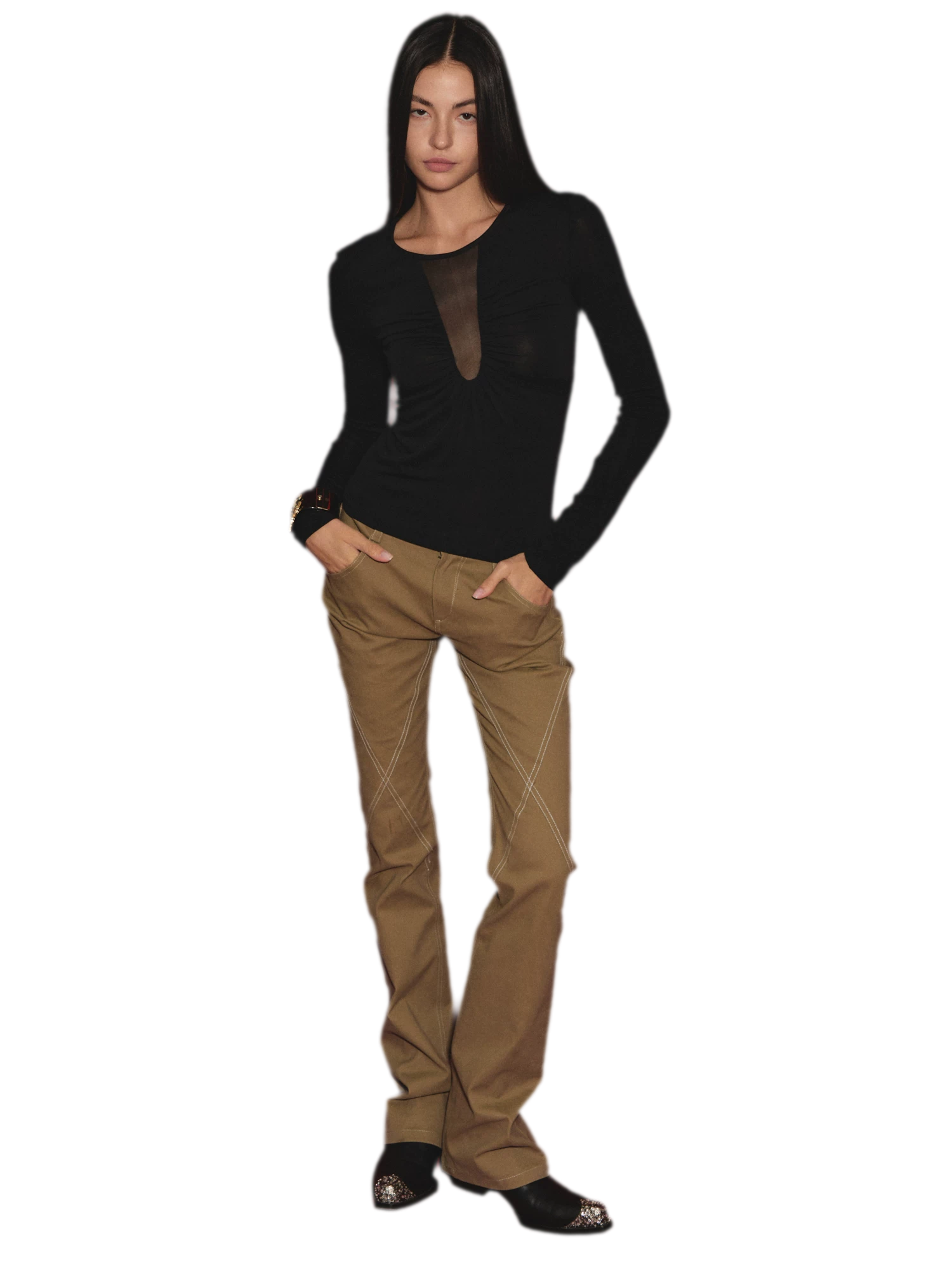 Vintage Distressed Khaki Slim Fit Casual Pants