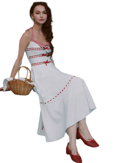 Cotton Embroidered Halter Dress