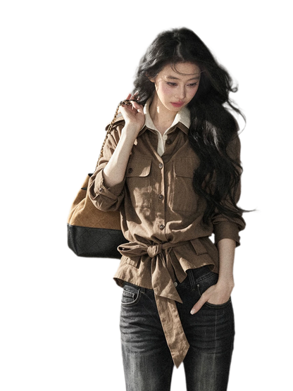 Cotton Linen Cinched Workwear Shirt