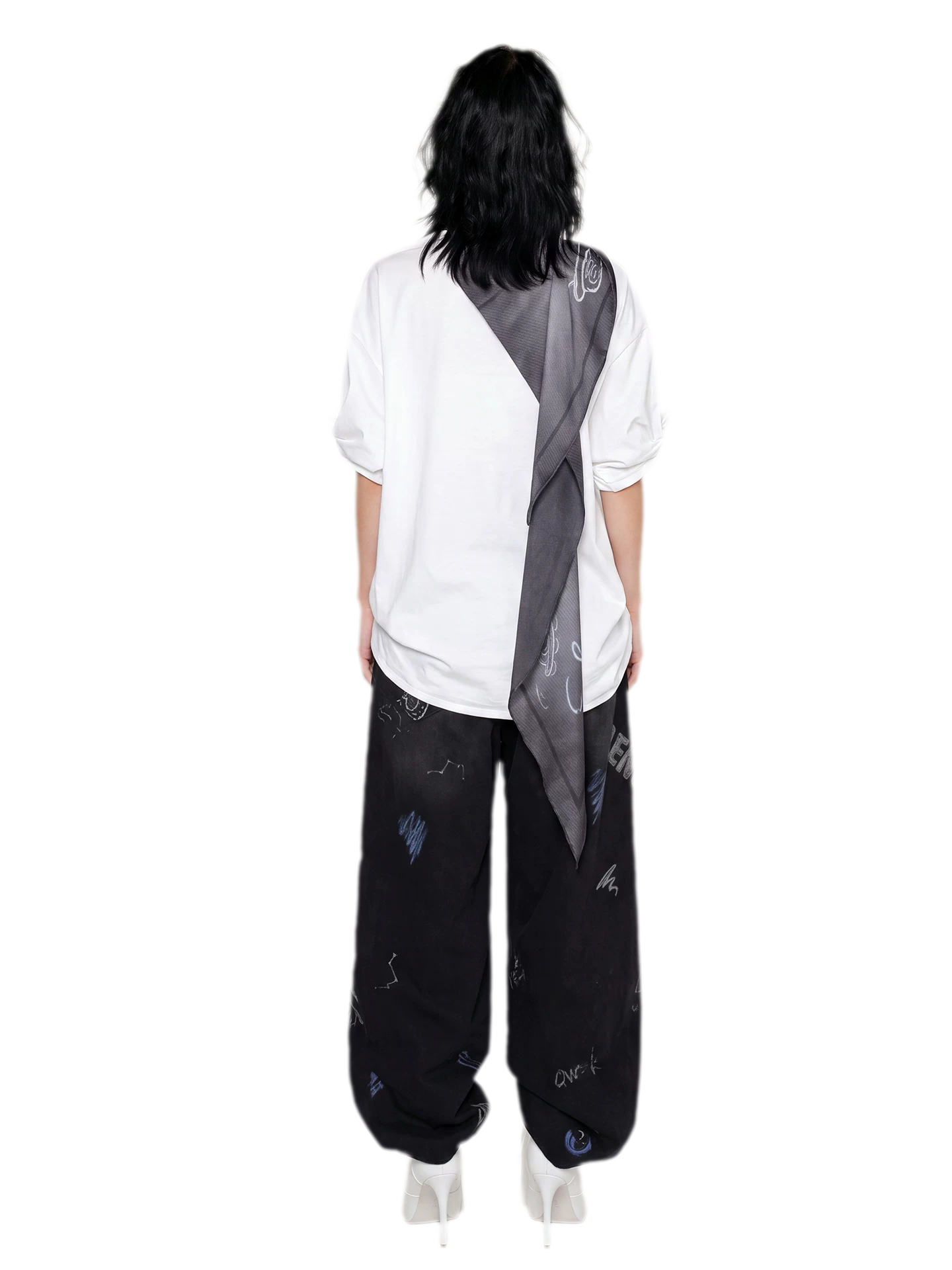 Graphic Scarf Detail Loose T-Shirt