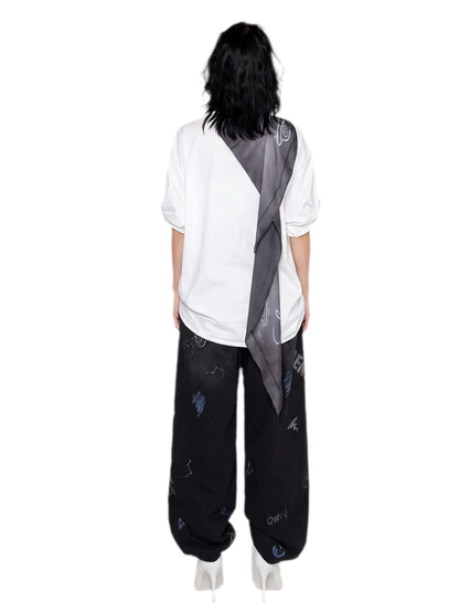 Graphic Scarf Detail Loose T-Shirt