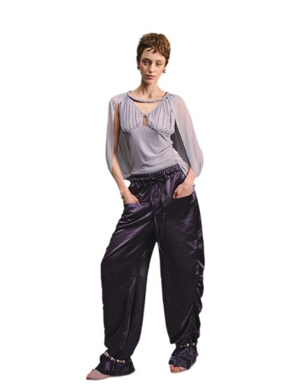 Satin Jogger Pants with Beaded Drawstring