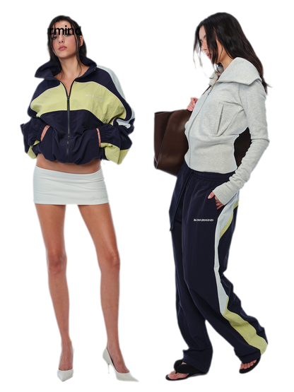 Color-Block Cropped Tracksuit Set