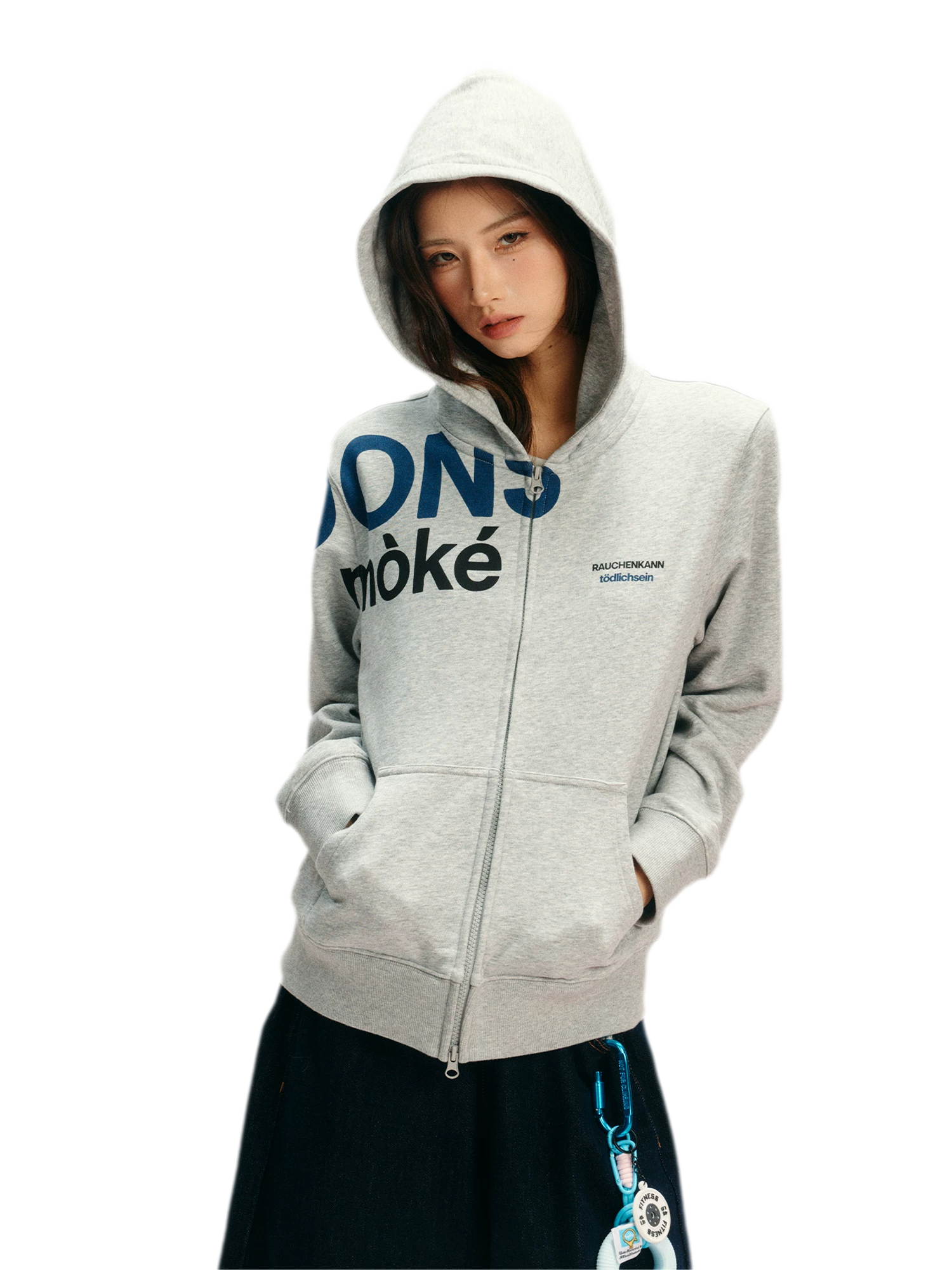 Contrast Slogan Zip Hoodie