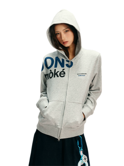 Contrast Slogan Zip Hoodie