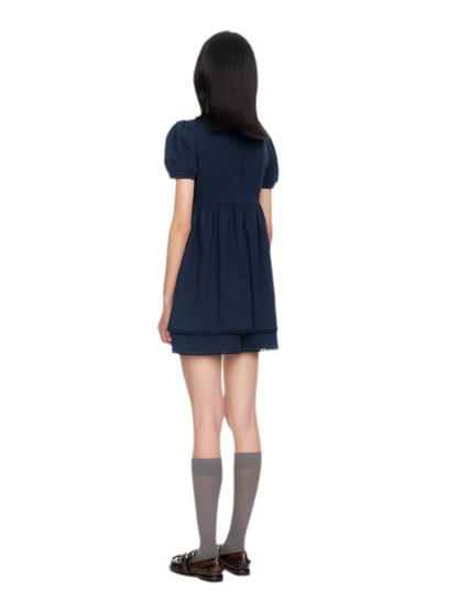 Cotton Puff Sleeve Bow Dress