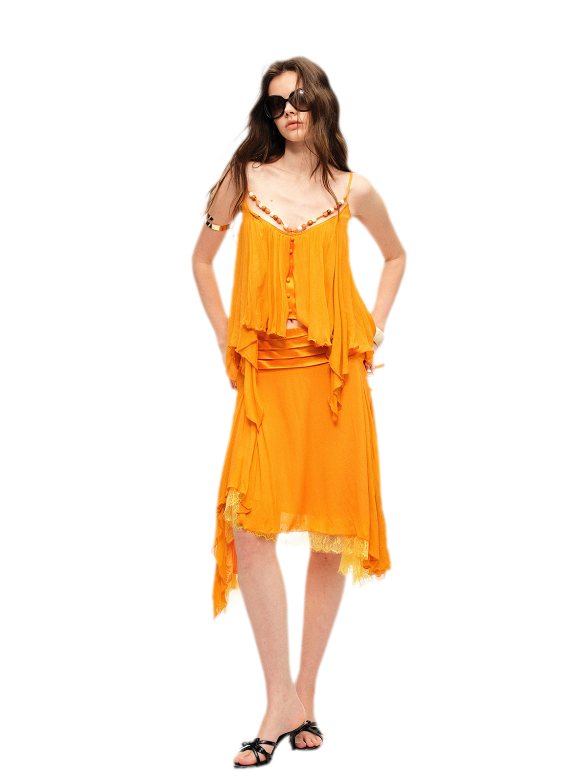 Bộ chân váy bất đối xứng đính hạt bằng Rayon