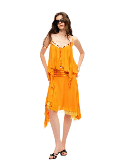 Bộ chân váy bất đối xứng đính hạt bằng Rayon