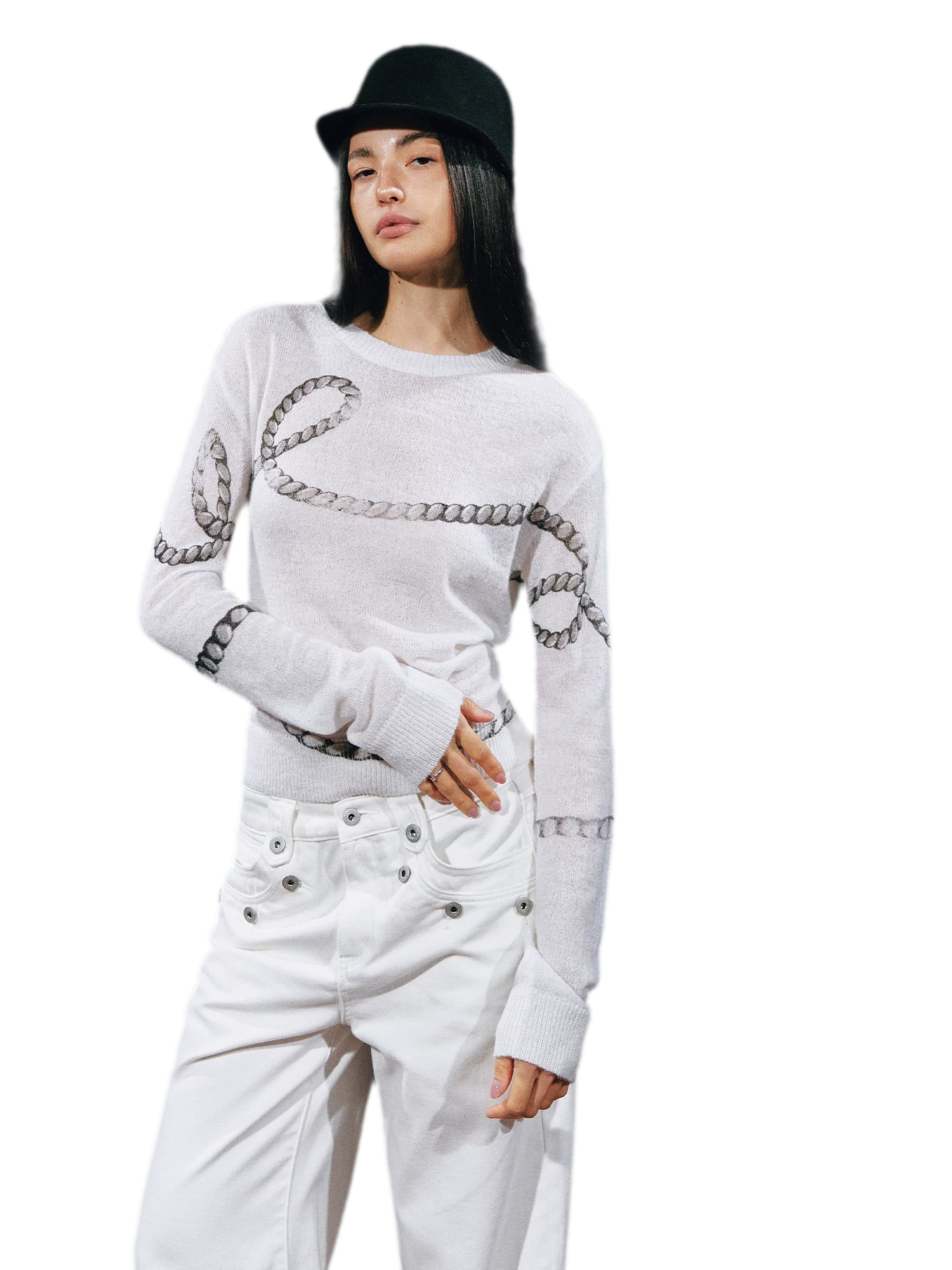Mohair Wool Sweater with Irregular Chain Print